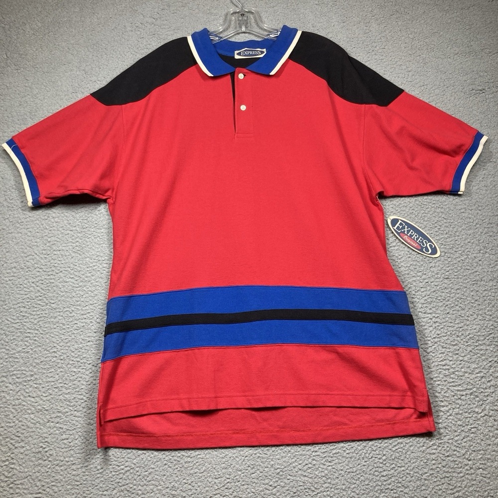 90s Express Originals Polo Shirt Men's XL Red Cotton Retro Vintage Preppy Y2K